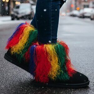 Bearpaw Boo Rasta Tie-Dye Shearling Wool Curly Lamb Fur Mongolian Sherpa Boots 7